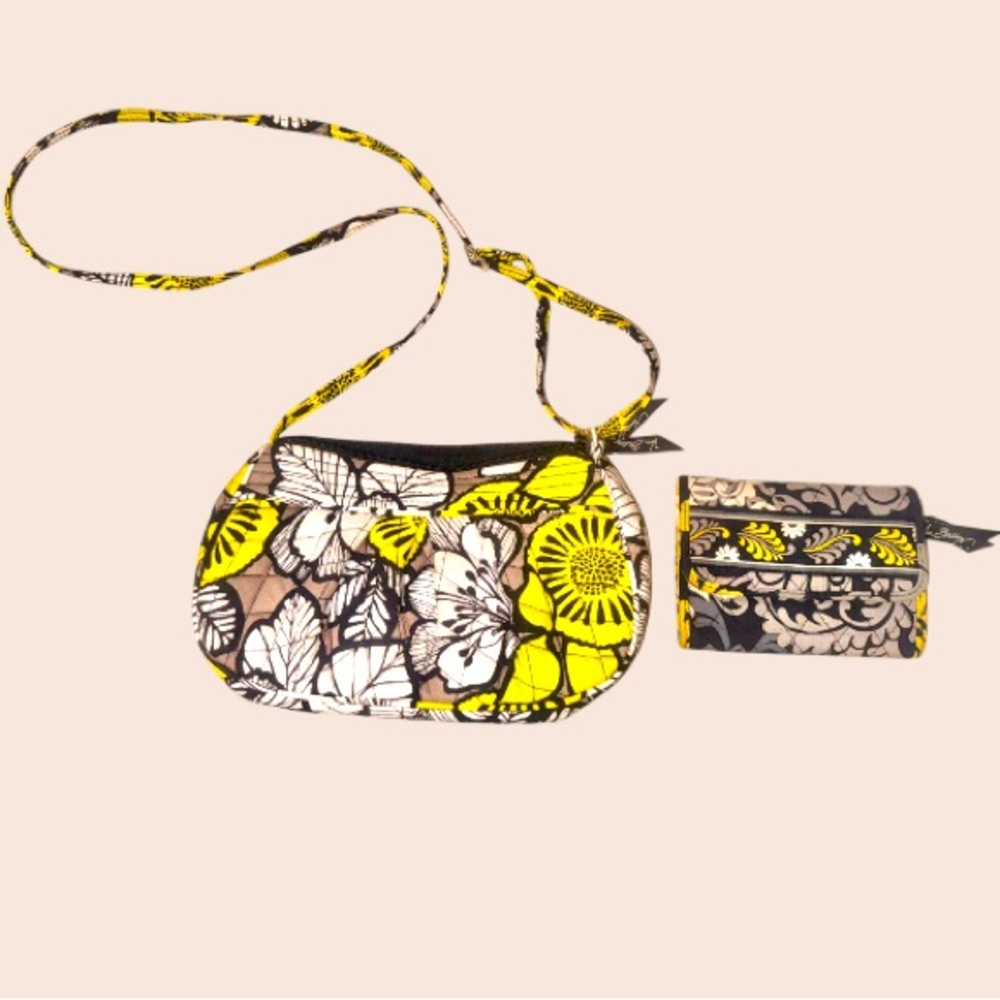 VERA BRADLEY Citron Frannie crossbody purse and wallet lot